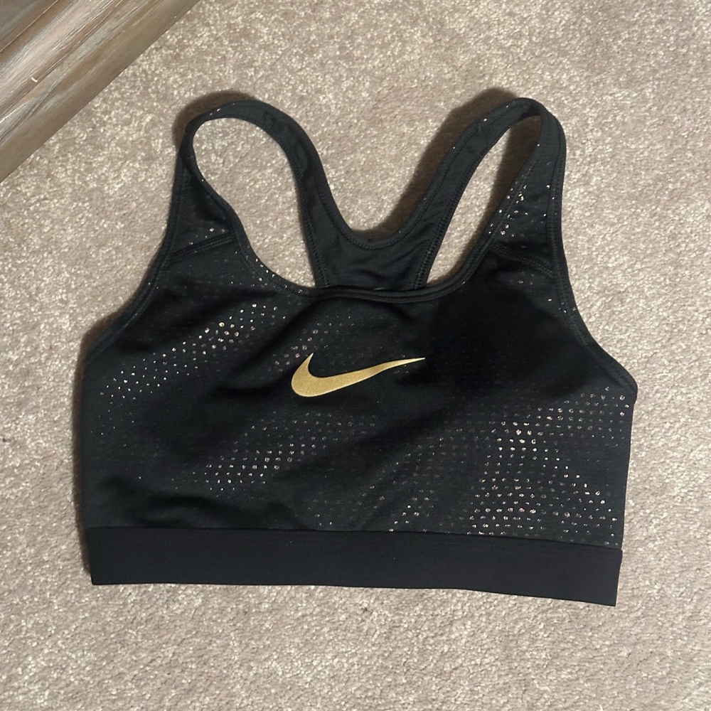 Women’s NIKE Black and Gold Sports Bra size Small Drifit